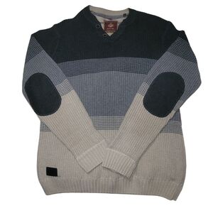 Point Zero Men's Multi-Color Striped Knit Cottagecore V Neck Sweater M